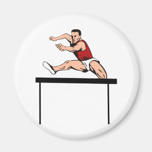 track and field athlete jumping hurdle magnet