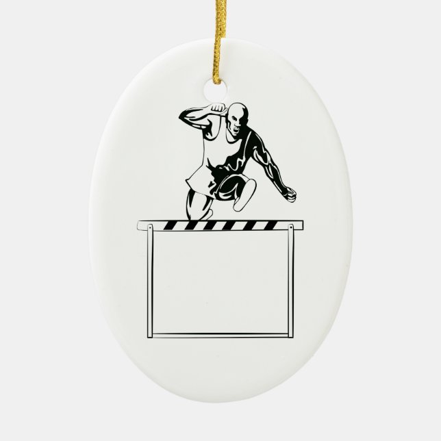 Track and Field Athlete Jumping Hurdle Retro Ceramic Ornament (Front)