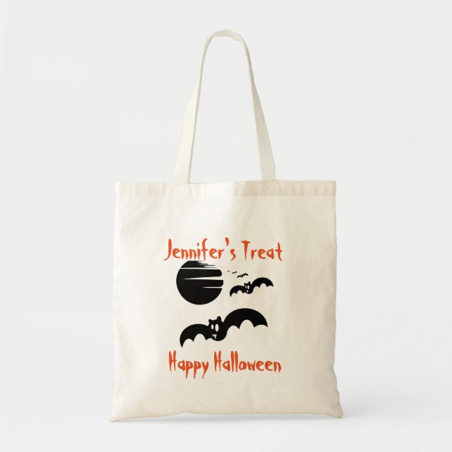 Track or Treat Bat's Personalised Halloween Tote Bag (Front)