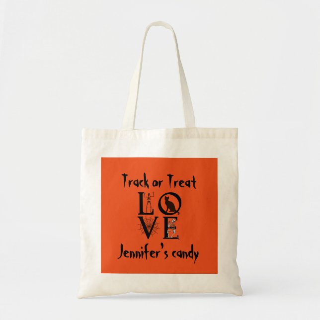 Track or Treat Skull Spider Personalised Halloween Tote Bag (Front)