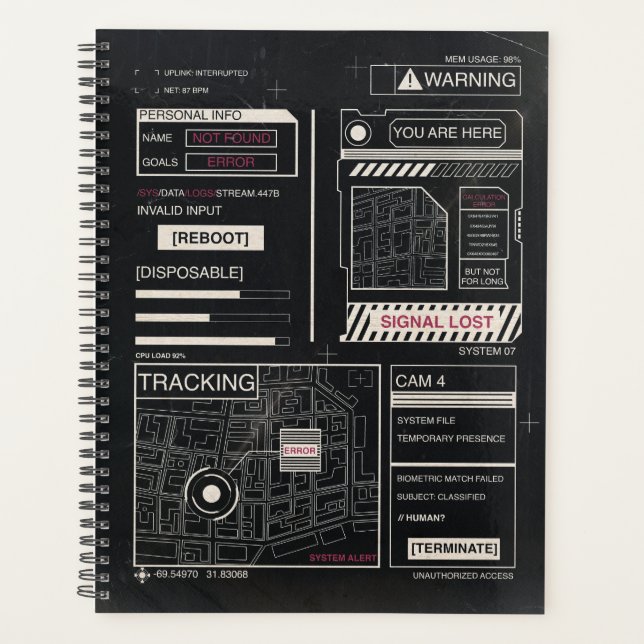 Tracking - Techno-Brutalist Streetwear Design Planner (Front)