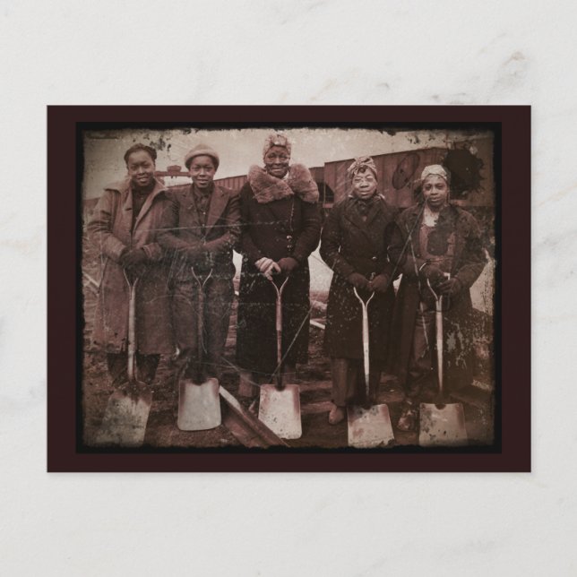 Trackwomen on Railroad WWII Postcard (Front)