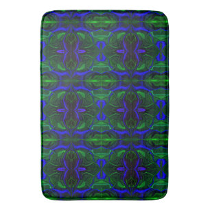 Traços azuis 'flutuando' sobre fundo verde. bath mat