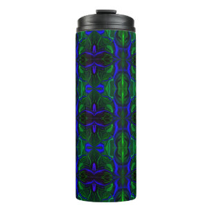 Traços azuis 'flutuando' sobre fundo verde. thermal tumbler
