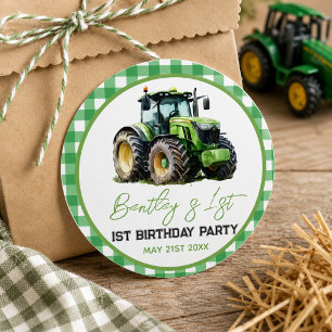 Tractor 1st Birthday Party Fun Farm Classic Round Sticker