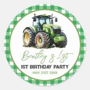 Tractor 1st Birthday Party Fun Farm  Classic Round Sticker