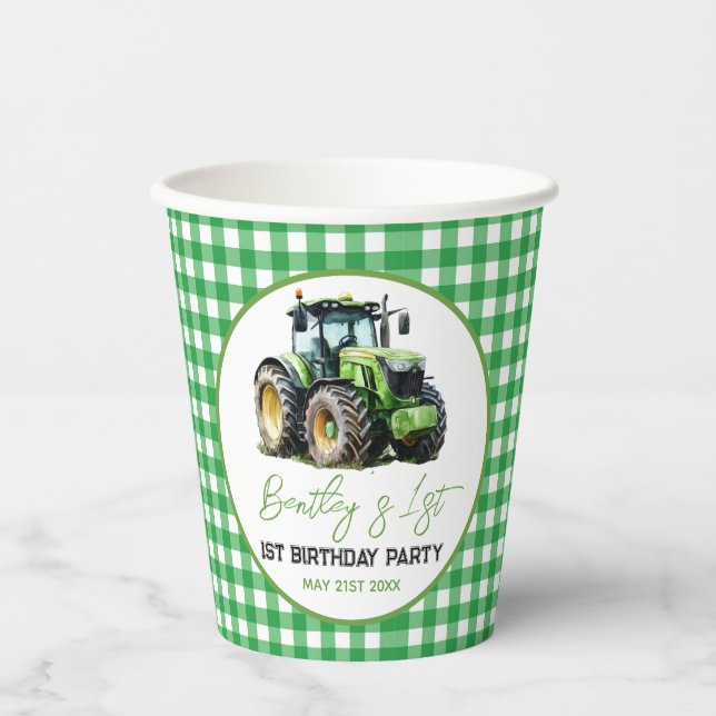 Tractor 1st Birthday Party Fun Farm  Paper Cups (Front)