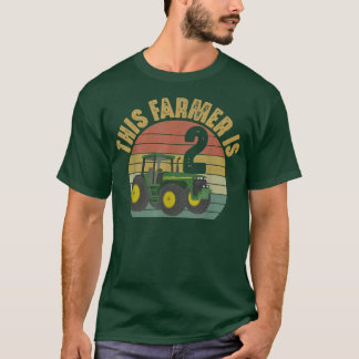 Tractor 2nd Birthday 2 Year Old Farmer Farm Theme T-Shirt