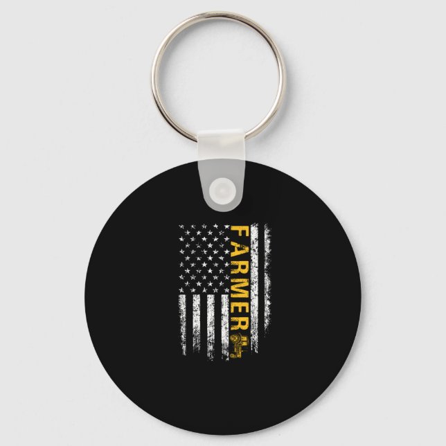 Tractor American USA Flag Funny Farmer Rancher Key Ring (Front)