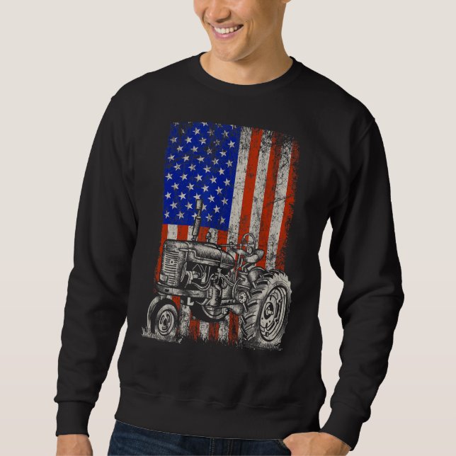 Tractor American Usa Flag Patriotic Farmer Fourth  Sweatshirt (Front)