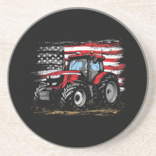 Tractor American Vintage Farm Farming Flag Patriot Coaster