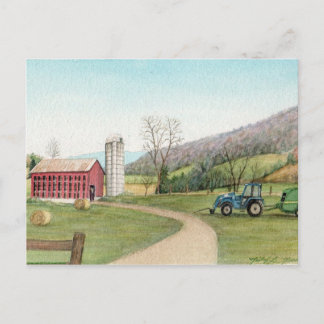 Tractor and Hay Bailer Postcard