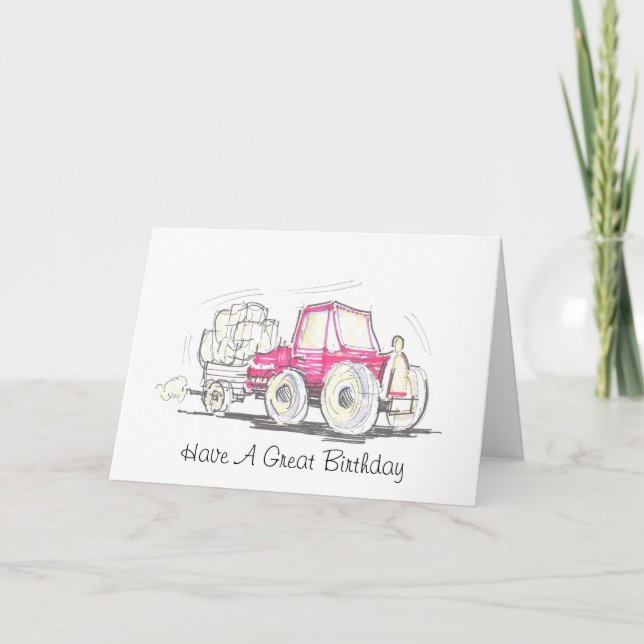 Tractor and Trailer Have A Great Birthday Card (Front)
