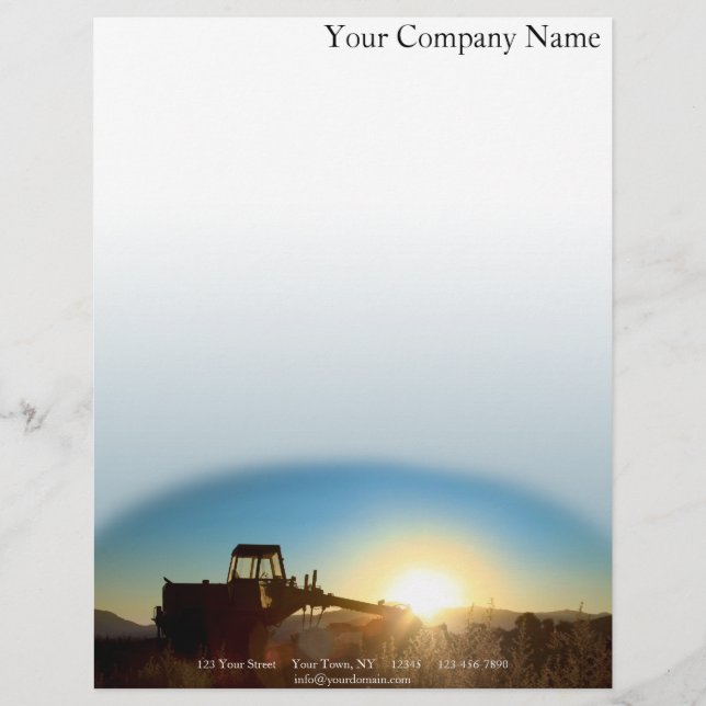 Tractor at Sunrise on a Blue Gradient Background Personalised Letterhead (Front)