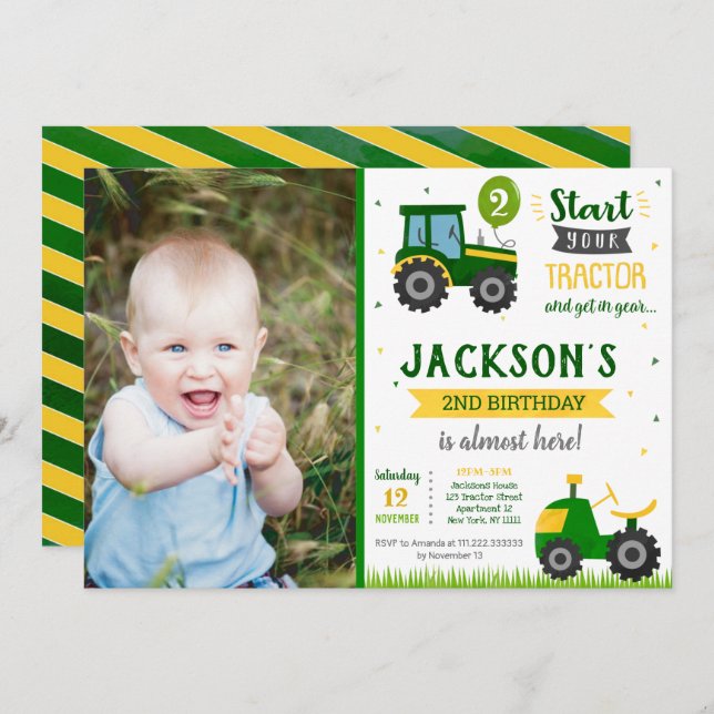 Tractor Barnyard Birthday Party Invitation (Front/Back)