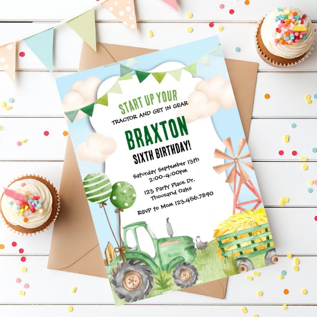 Tractor Birthday, Green Tractor, Farm,  Invitation (Creator Uploaded)