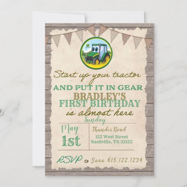 Tractor Birthday Invitation (Front)