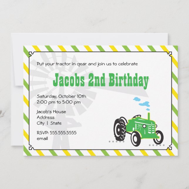 Tractor Birthday Invitation (Front)