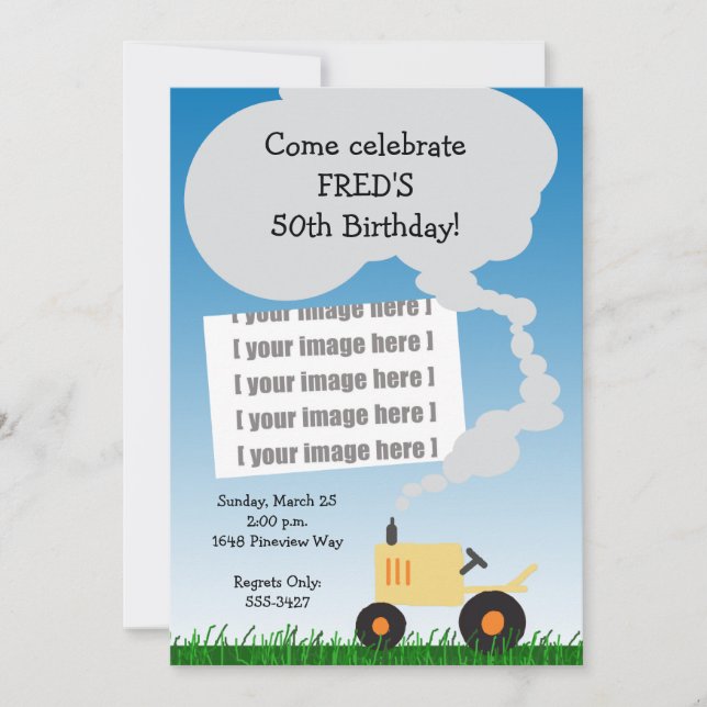 Tractor Birthday Invitation: Yellow Tractor Invitation (Front)