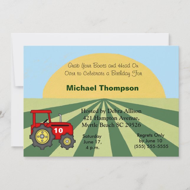 Tractor  Birthday Invitations (Front)