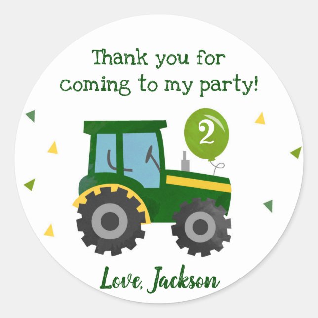 Tractor Birthday Party Favour Stickers (Front)