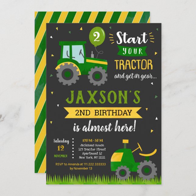 Tractor Birthday Party Invitation (Front/Back)