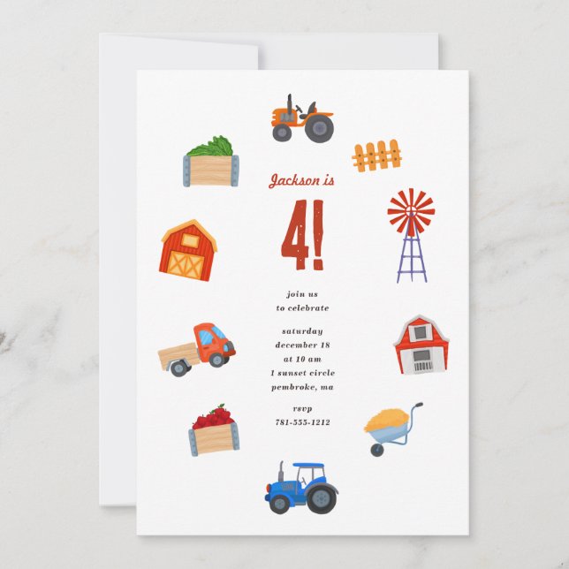 Tractor Birthday Party Invitation (Front)