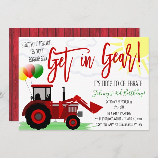 Tractor Birthday Party Invitation  (Front/Back)