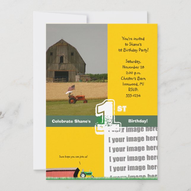 Tractor Birthday Party Invitation:  Barn & Tractor Invitation (Front)