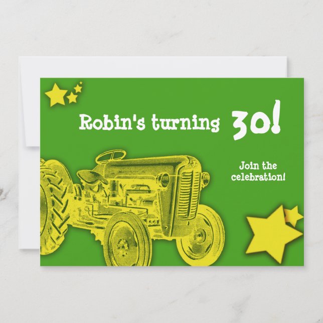 Tractor Birthday Party Invitation: Bright Yellow Invitation (Front)