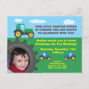 Tractor Birthday Party Invitation Postcard