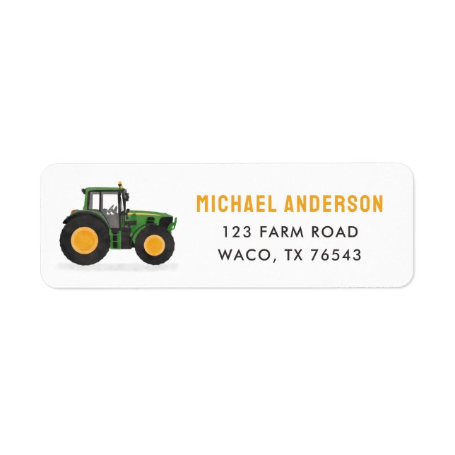 Tractor Birthday Party Return Address Label (Front)