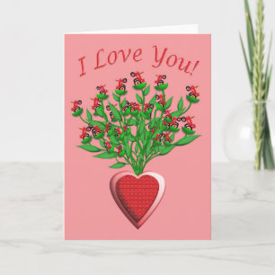 Tractor Bouquet with Red Heart Vase Card