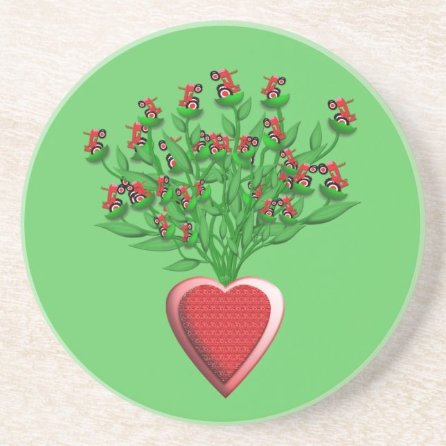 Tractor Bouquet with Red Heart Vase Coaster (Front)
