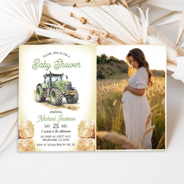 Tractor Boy Baby Shower Photo Invitation (Creator Uploaded)