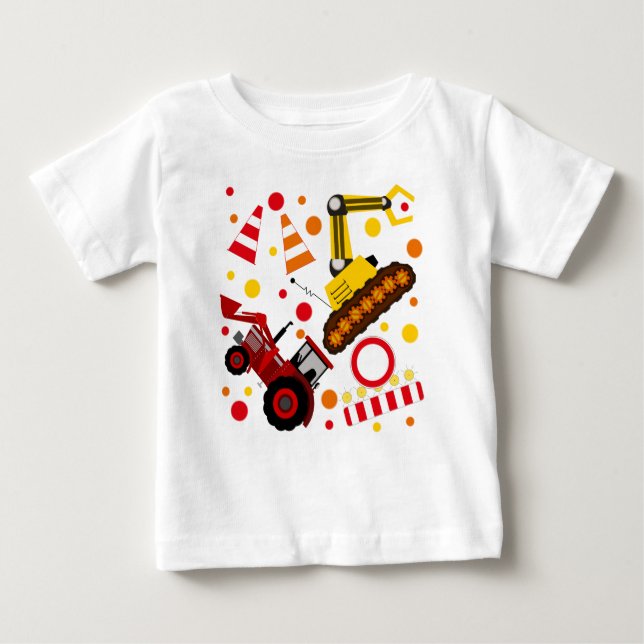 Tractor bulldozer construction polka dot baby T-Shirt (Front)
