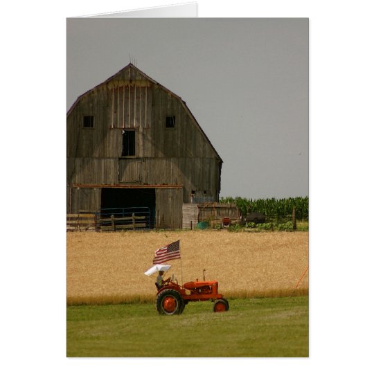 Tractor Card: Tractor, American Flag & Barn Card