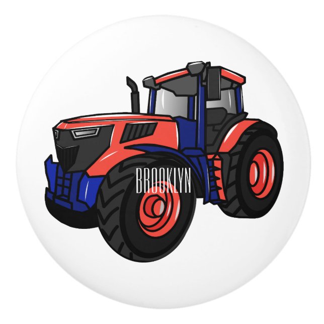 Tractor cartoon illustration  ceramic knob (Front)
