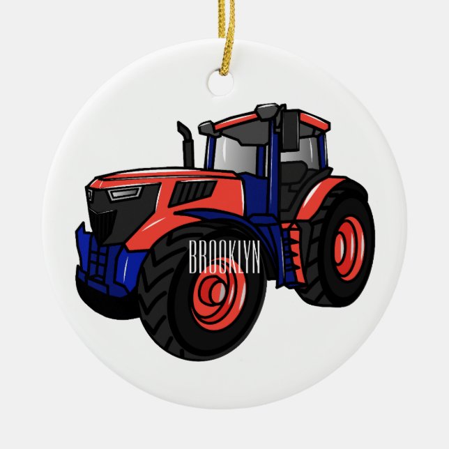 Tractor cartoon illustration  ceramic ornament (Front)