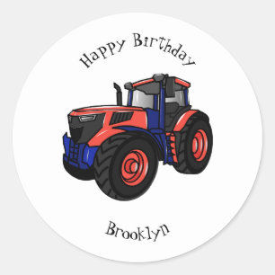 Tractor cartoon illustration classic round sticker