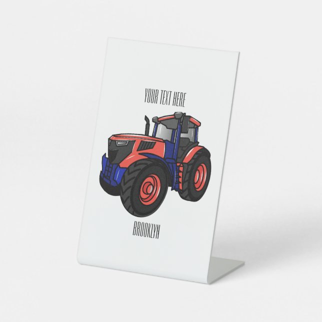 Tractor cartoon illustration  pedestal sign (Front)
