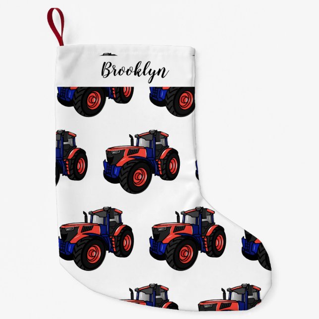 Tractor cartoon illustration small christmas stocking (Front)