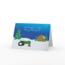 Tractor Christmas Card: Winter Barn Scene