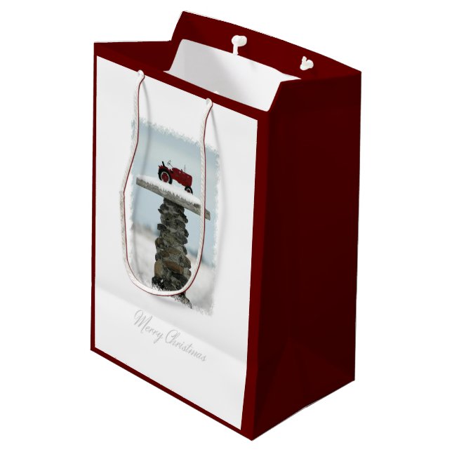 Tractor Christmas Medium Gift Bag (Back Angled)