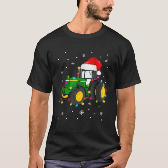 Tractor Christmas Ornament Tree Xmas Lights Pajama T-Shirt (Front)