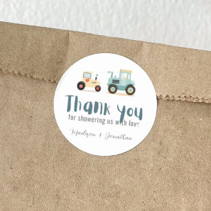 Tractor driver farm boy baby shower thank you  classic round sticker