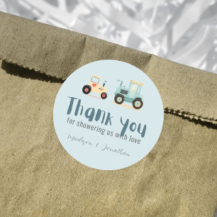 Tractor driver farm boy baby shower thank you  classic round sticker