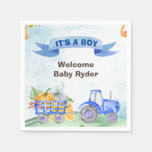 tractor fall pumpkins watercolor blue napkins