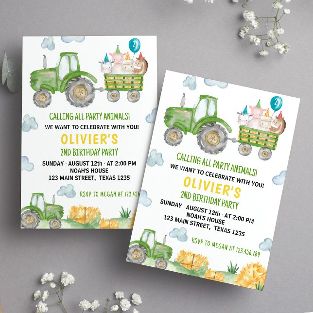 Tractor Farm Animal Birthday Party Invitation (Creator Uploaded)
