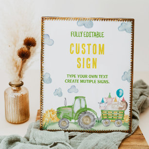 Tractor Farm Animal Birthday Party Table Sign